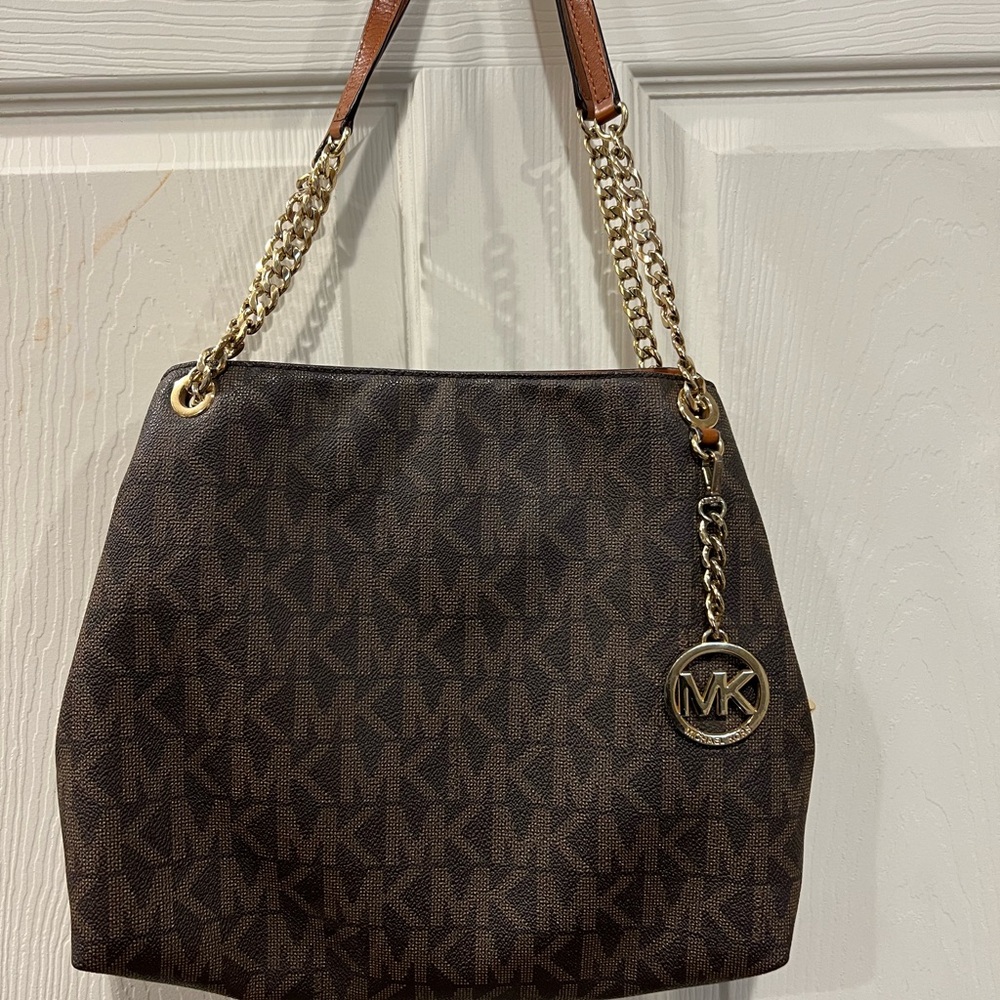 Michael Kors Dark Brown Shoulder Bag with Gold Accents